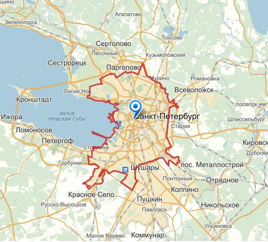 Граница города Санкт-Петербурга на карте