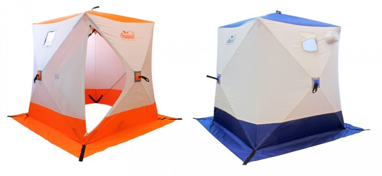Палатка зимняя куб Следопыт 2-местная, 1,5х1,5х1,7, бело-оранжевая / бело-синяя