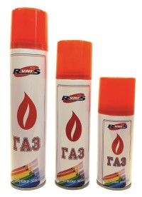 Газ для зажигалок с насадками RUNIS 140, 210, 270, 400 мл 