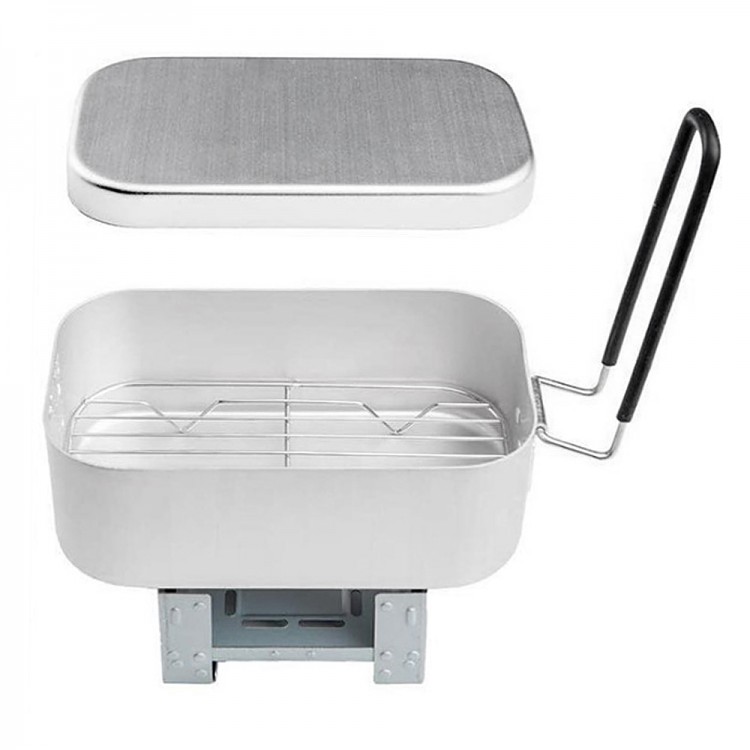 Ланч-бокс с плитой, ветрозащитным экраном и решеткой для гриля - комбинированный набор для кемпинга, туризма, рыбалки, аксессуары для путешествий