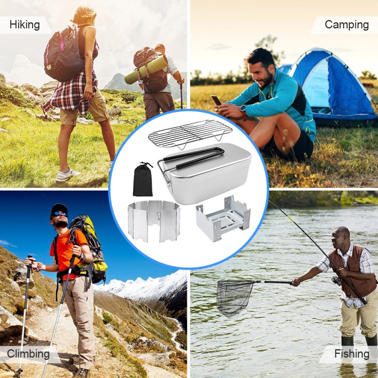 Ланч-бокс с плитой, ветрозащитным экраном и решеткой для гриля - комбинированный набор для кемпинга, туризма, рыбалки, аксессуары для путешествий