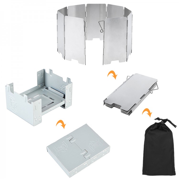 Ланч-бокс с плитой, ветрозащитным экраном и решеткой для гриля - комбинированный набор для кемпинга, туризма, рыбалки, аксессуары для путешествий