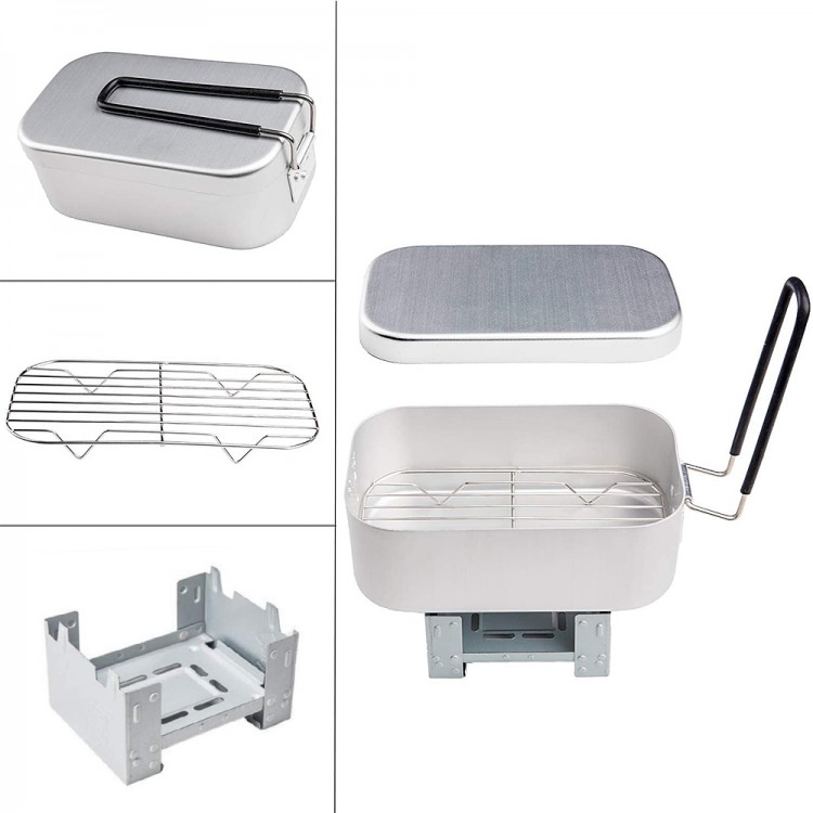 Ланч-бокс с плитой, ветрозащитным экраном и решеткой для гриля - комбинированный набор для кемпинга, туризма, рыбалки, аксессуары для путешествий