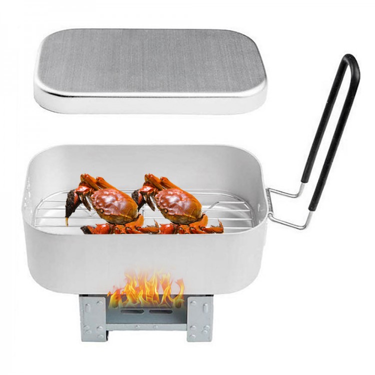 Ланч-бокс с плитой, ветрозащитным экраном и решеткой для гриля - комбинированный набор для кемпинга, туризма, рыбалки, аксессуары для путешествий