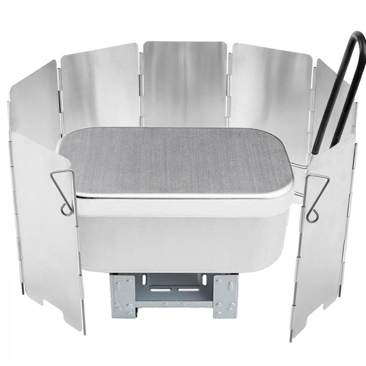 Ланч-бокс с плитой, ветрозащитным экраном и решеткой для гриля - комбинированный набор для кемпинга, туризма, рыбалки, аксессуары для путешествий